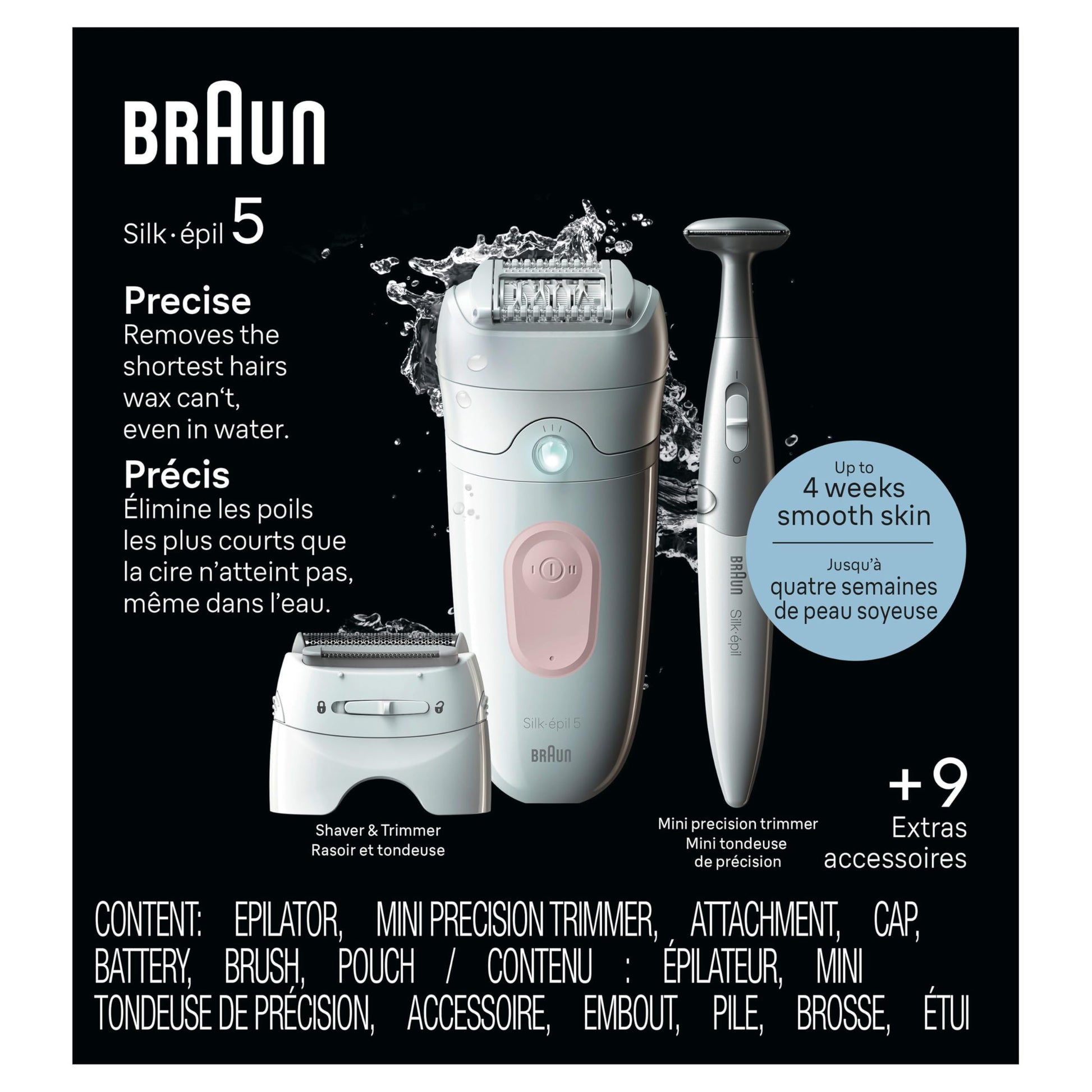 Braun Silk-épil 5 Epilator, Wet & Dry, Flamingo, SE5-230, with Massage Roller Cap - size and scale