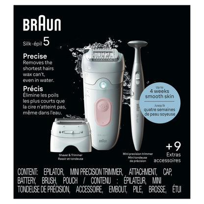 Braun Silk-épil 5 Epilator, Wet & Dry, Flamingo, SE5-230, with Massage Roller Cap - size and scale