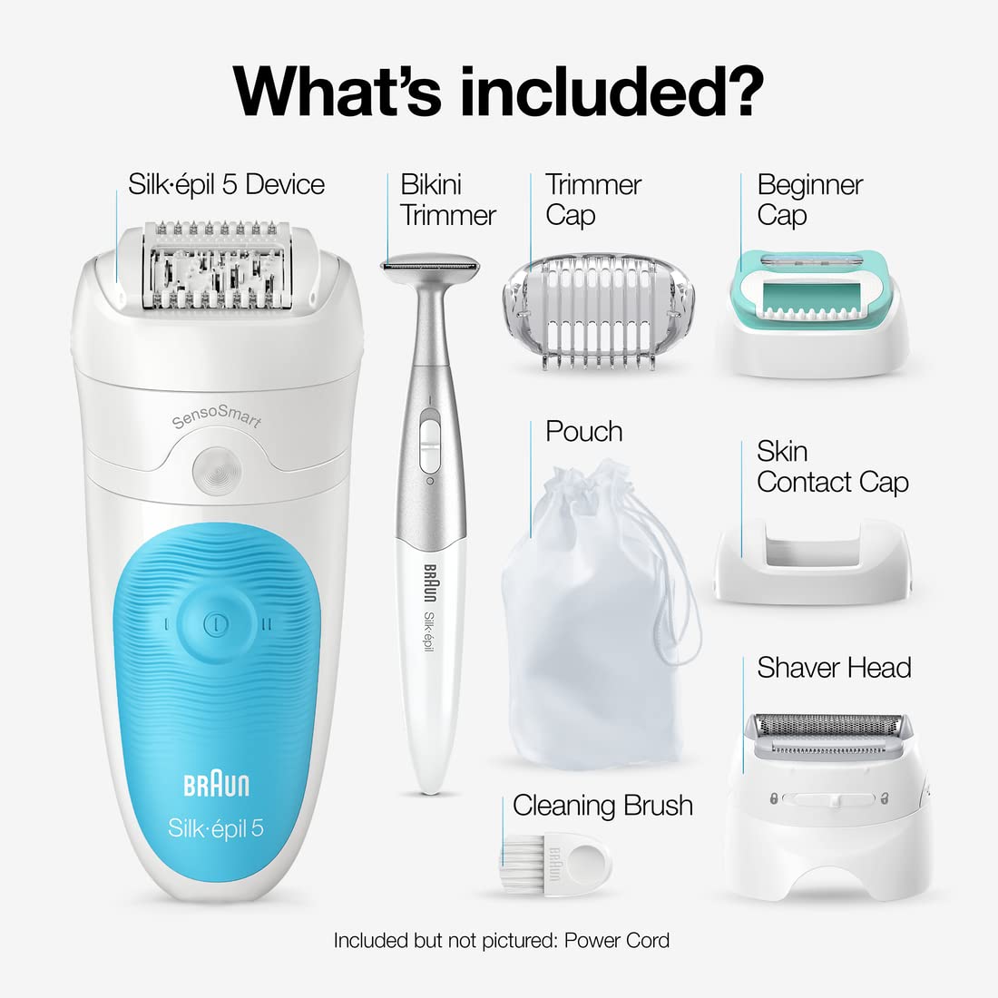 Braun Silk-épil 5 SE-5810 Epilator for Women, Cordless Rechargeable, White/Turquoise - front view