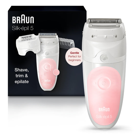 Braun Silk-épil 5 SE5-620 Epilator, Wet & Dry, Cordless Rechargeable, White/Pink