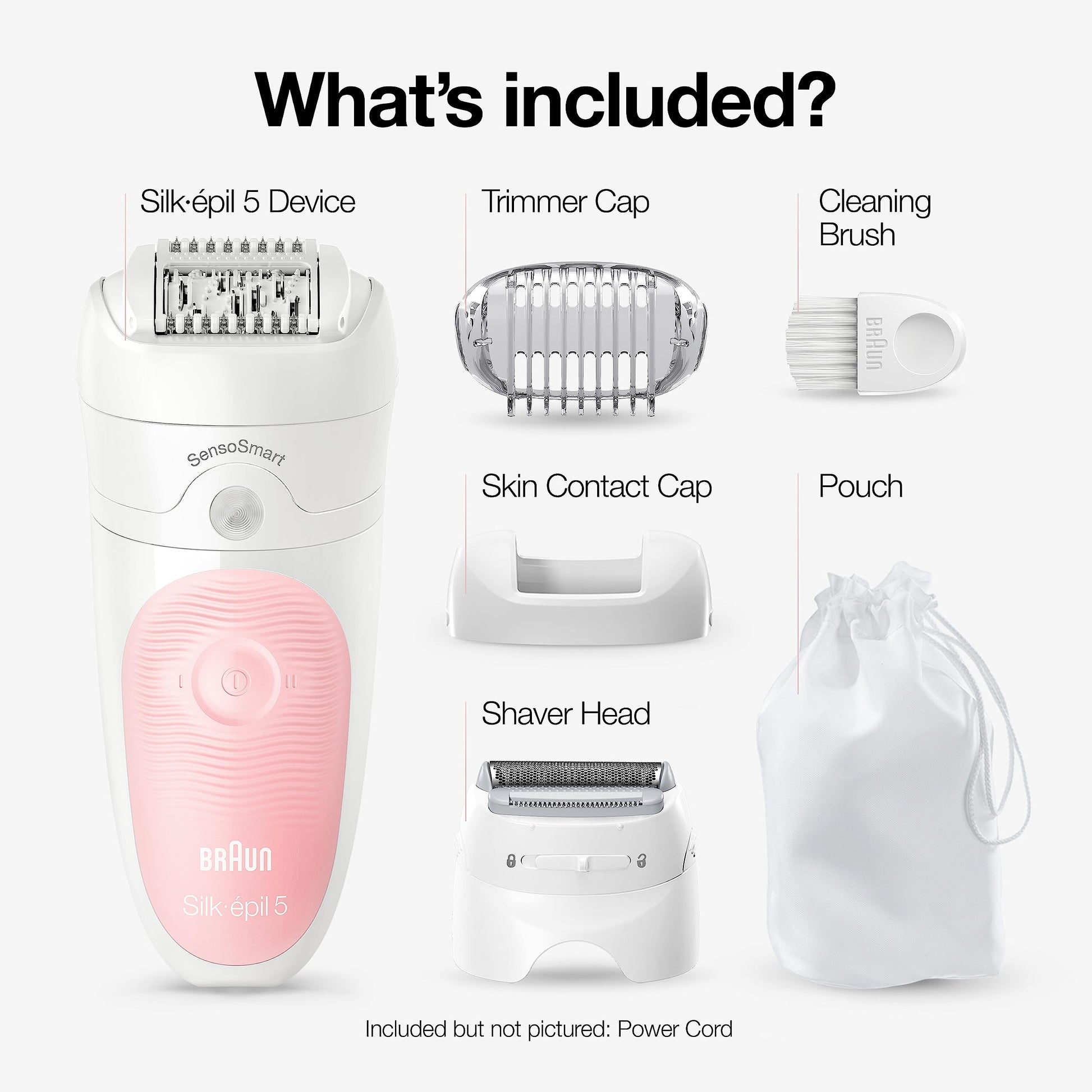Braun Silk-épil 5 SE5-620 Epilator, Wet & Dry, Cordless Rechargeable, White/Pink - front view
