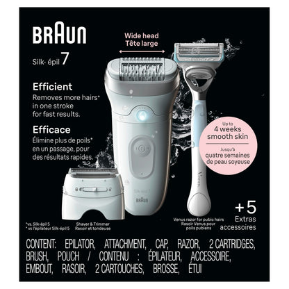 Braun Silk-épil 7 Epilator, Wet & Dry, SE7-141, with Venus Razor and 7 Attachments