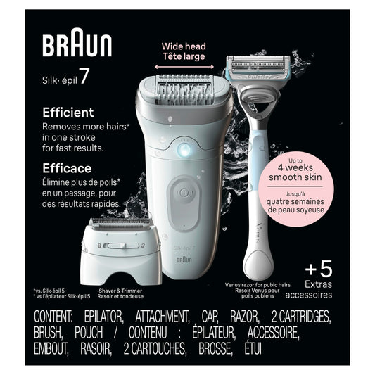 Braun Silk-épil 7 Epilator, Wet & Dry, SE7-141, with Venus Razor and 7 Attachments