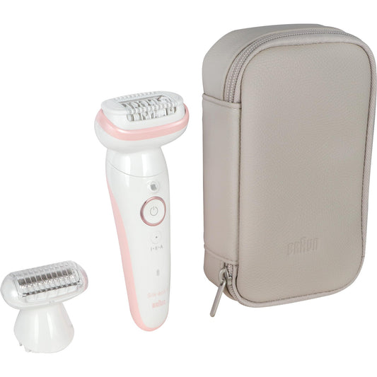 Braun Silk-épil 9 Epilator, Model 9-030, Waterproof with Rotating Head, Shaver Head and Trimmer Head, White/Pink