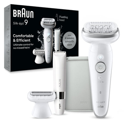 Braun Silk-épil 9 Epilator, Wet & Dry, Pivoting Head, with Body Trimmer and Shaver Head, SES9-441