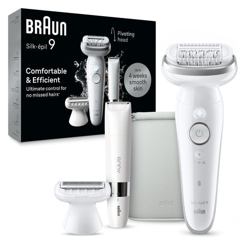 Braun Silk-épil 9 Epilator, Wet & Dry, Pivoting Head, with Body Trimmer and Shaver Head, SES9-441