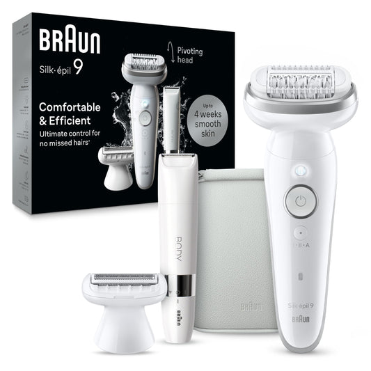 Braun Silk-épil 9 Epilator, Wet & Dry, Pivoting Head, with Body Trimmer and Shaver Head, SES9-441