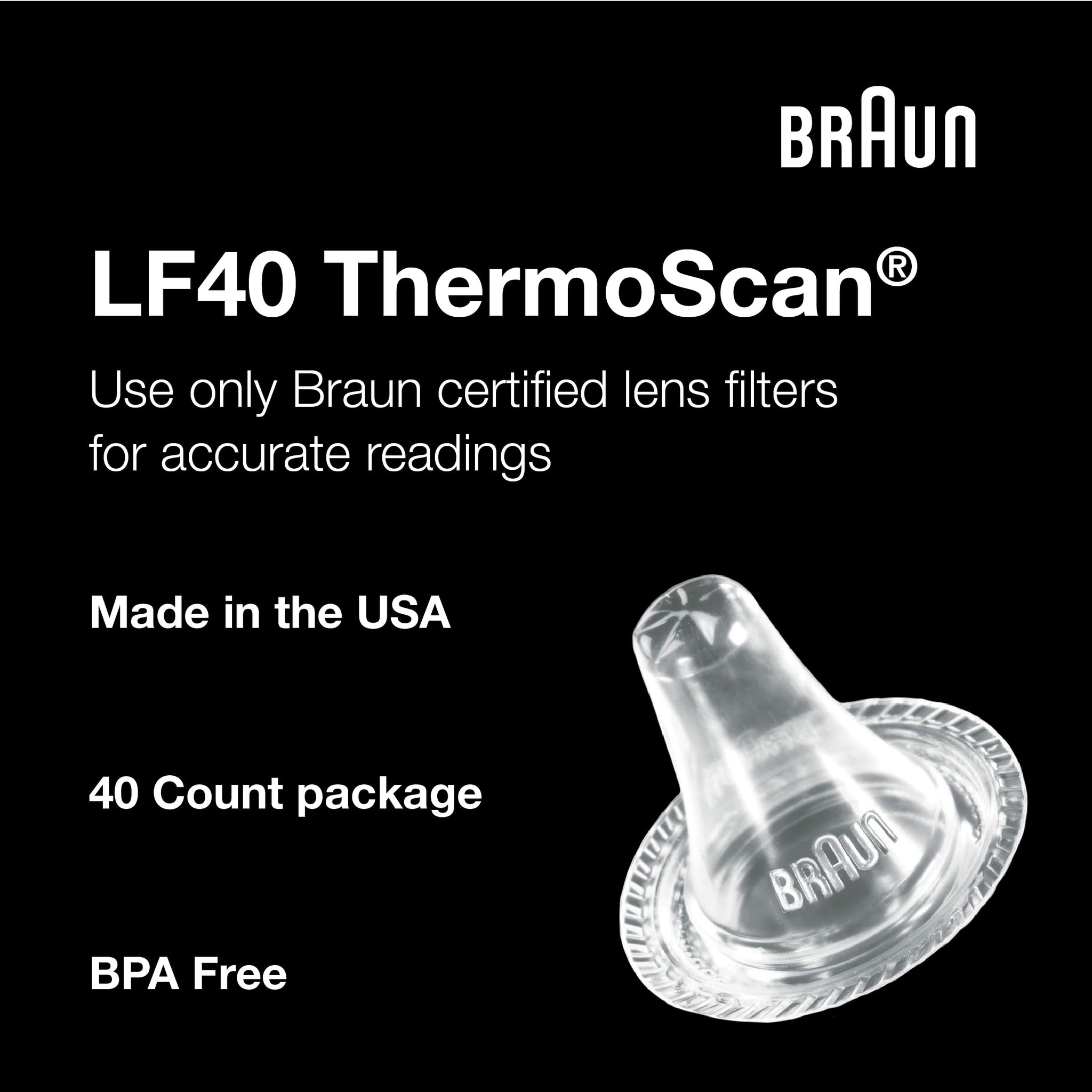 Braun ThermoScan Lens Filters, 40 Count, Replacement Lens Filters for Ear Thermometer - front view