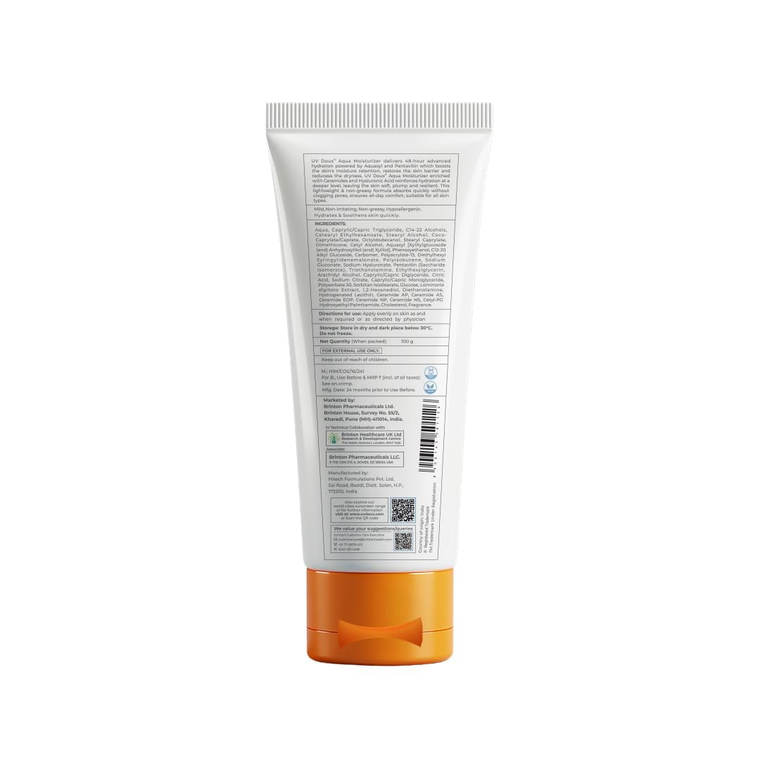Brinton UV Doux Aqua Moisturizer, 100g, with Aquaxyl, Pentavitin, Ceramides and Hyaluronic Acid - front view