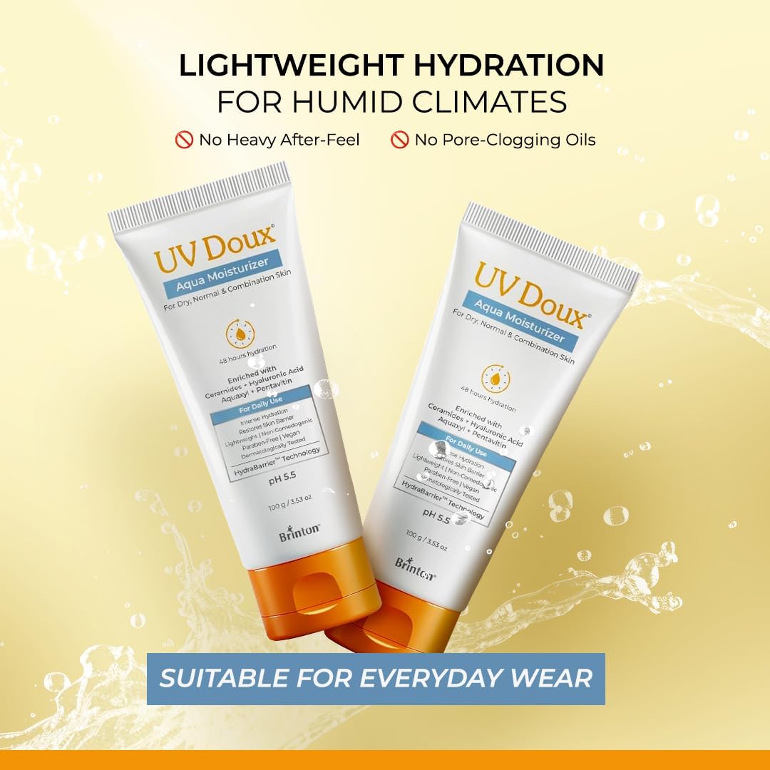 Brinton UV Doux Aqua Moisturizer, 100g, with Aquaxyl, Pentavitin, Ceramides and Hyaluronic Acid - ingredients panel