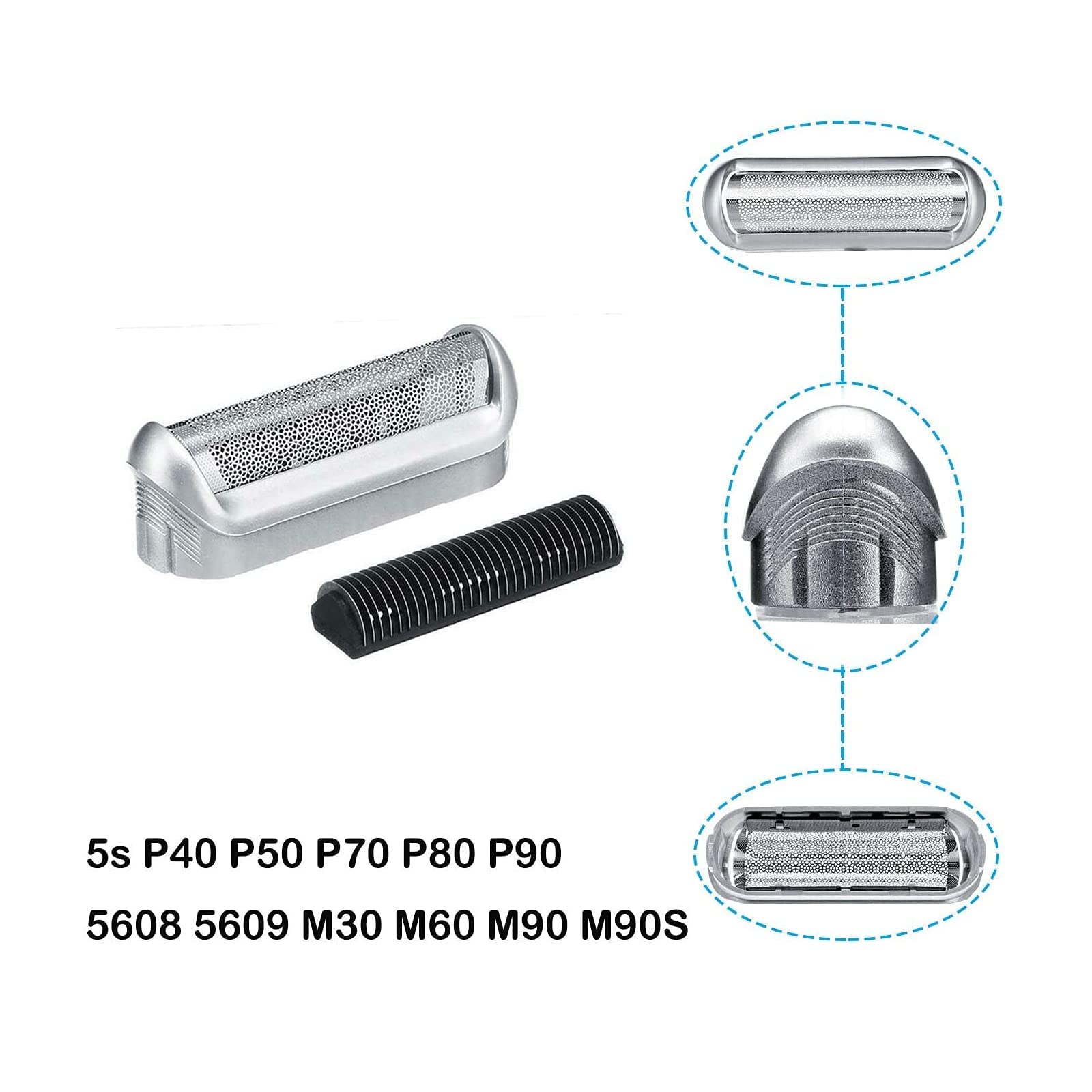 Brrnoo Replacement Foil & Cutter for Braun Series 5, 5S Electric Shaver Head, Compatible with Multiple Models - front view
