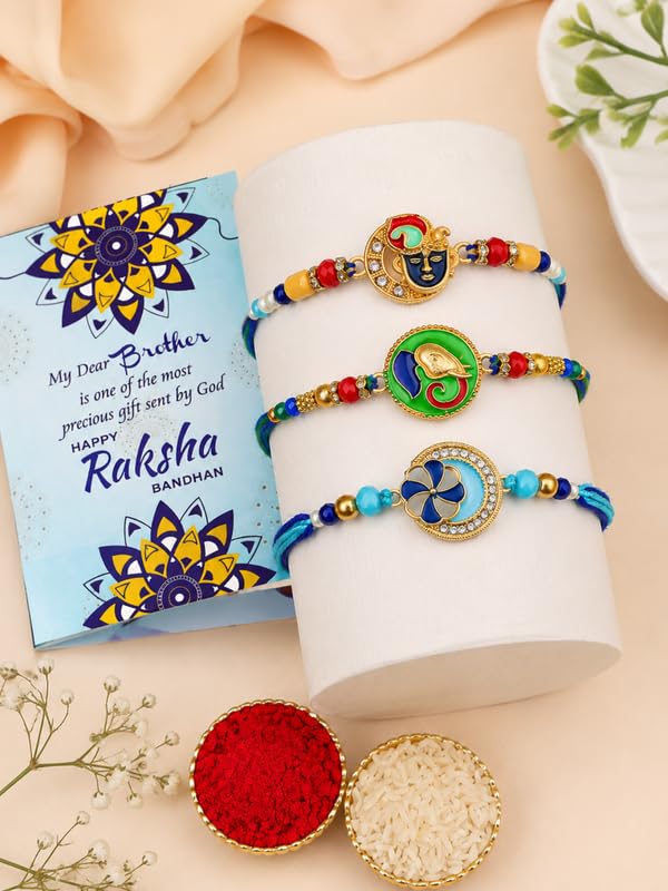BUC Krishna Ganesh Floral Designer Rakhis Set | Ritual Kit with Card - back view
