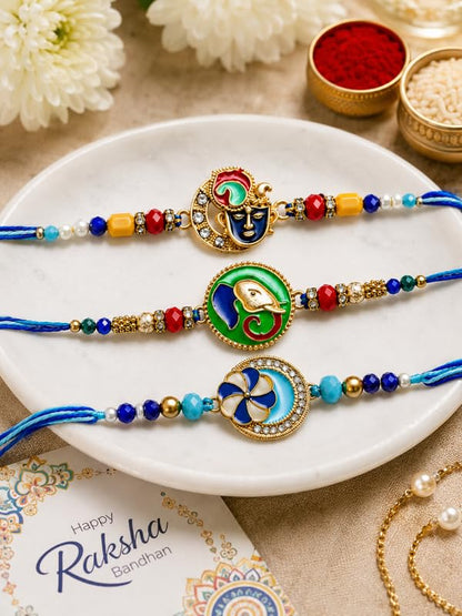 BUC Krishna Ganesh Floral Designer Rakhis Set | Ritual Kit with Card - packaging