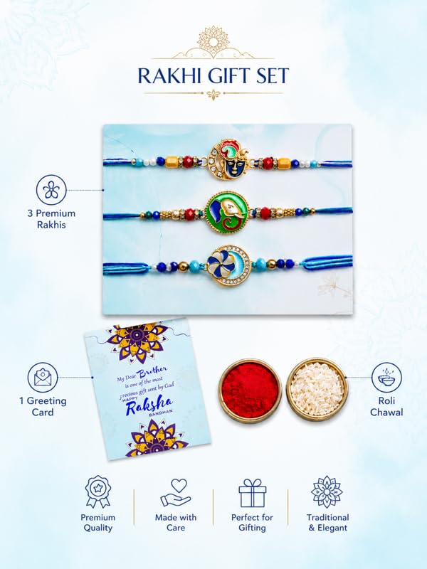 BUC Krishna Ganesh Floral Designer Rakhis Set | Ritual Kit with Card - label detail