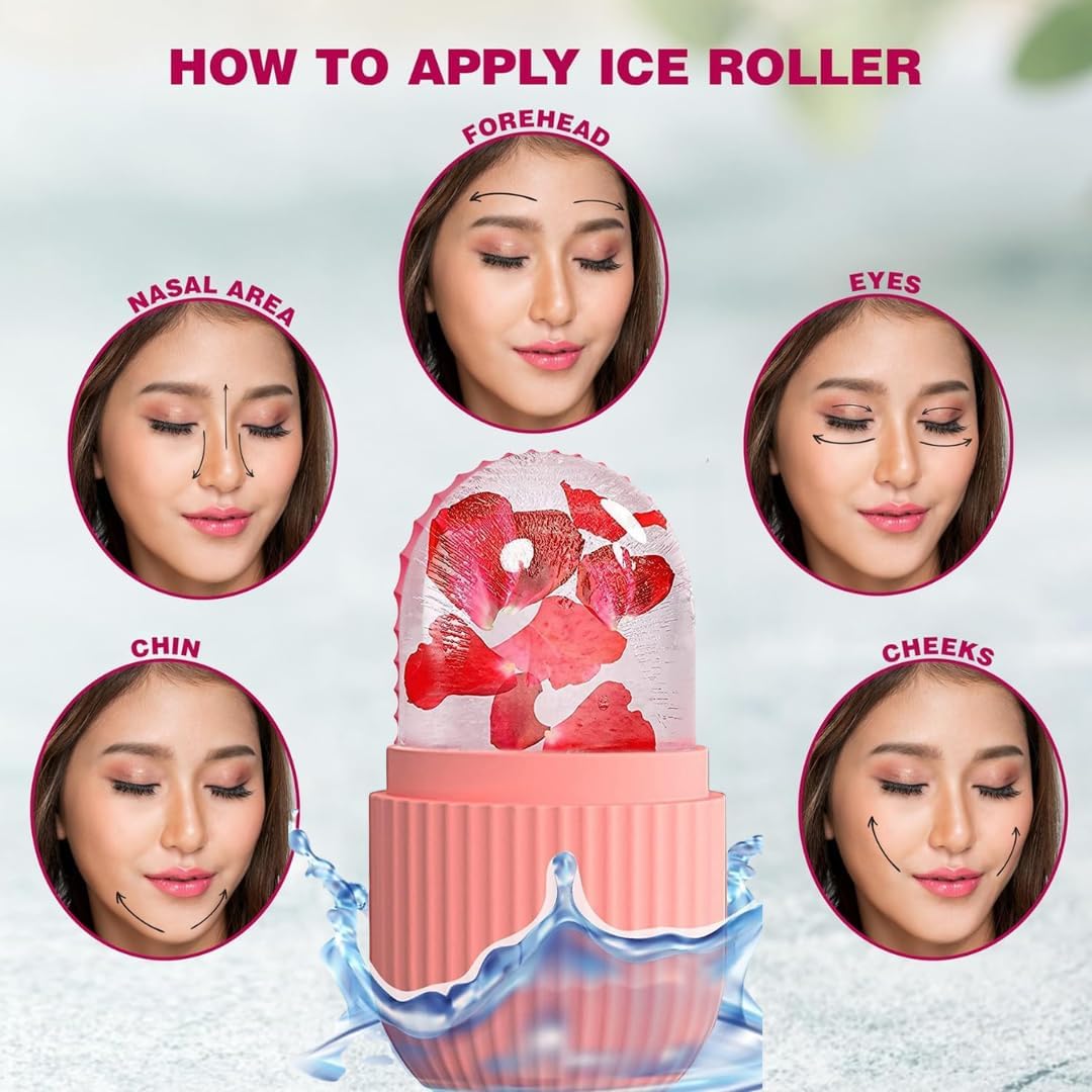 Busaji ENTERPRISE Reusable Silicone Facial Ice Roller, Capsule Ergonomic Design for Cooling Massage - front view (11)