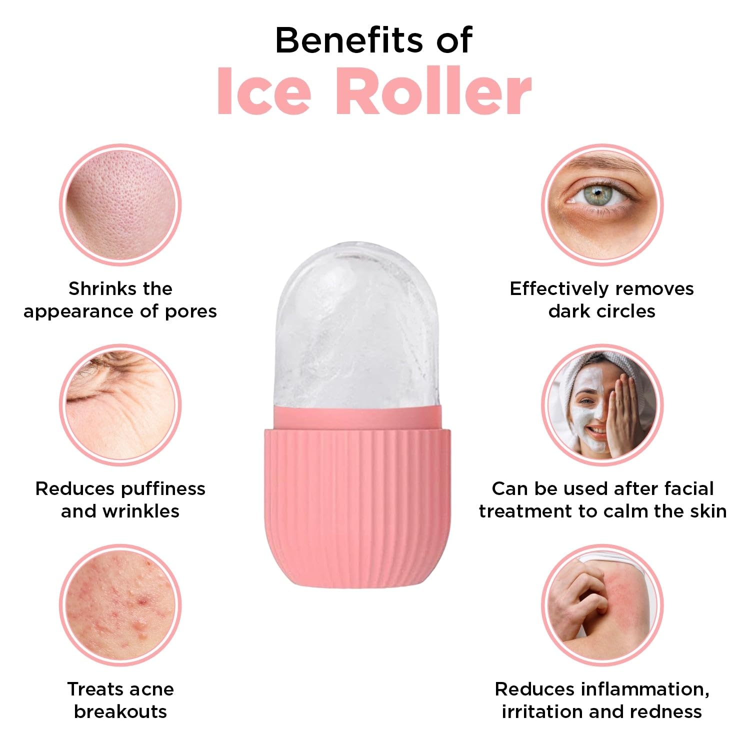Busaji ENTERPRISE Reusable Silicone Facial Ice Roller, Capsule Ergonomic Design for Cooling Massage - size and scale (18)