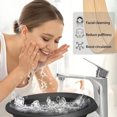 Busaji ENTERPRISE Reusable Silicone Facial Ice Roller, Capsule Ergonomic Design for Cooling Massage - back view