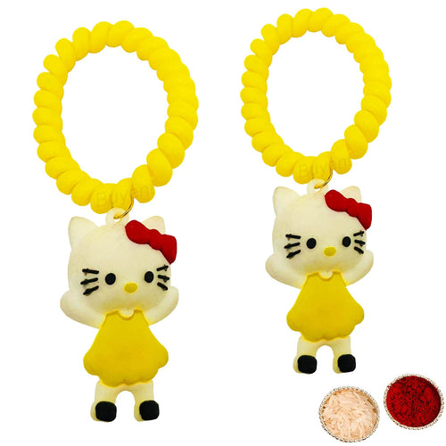 Buyent ® rakshabandhan kids bracelets for girls yellow hello kitty rakhi for kids set of 2 cartoon characters rakhi Thread wi