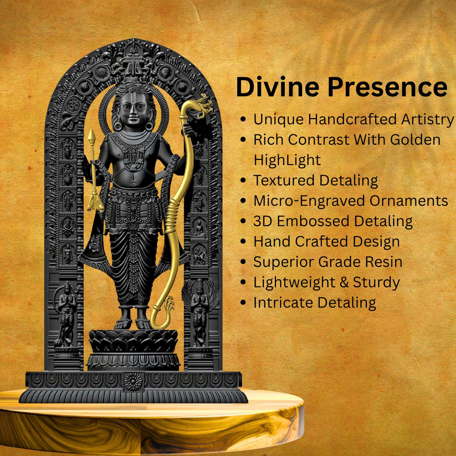 BUYIT9 Shri Ram Lalla Ayodhya Idol Statue, Figurine for Home Temple Decor, Available in Multiple Sizes - close-up detail
