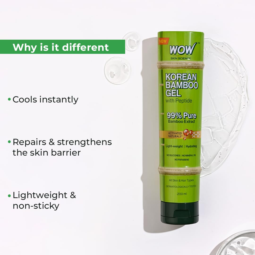 BUYWOW WOW Skin Science Korean Bamboo Gel with Peptide, 99% Pure Bamboo Extract, 200ml, Face & Hair Moisturizer - back view