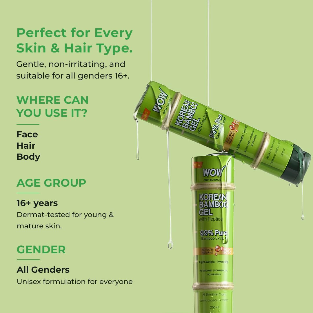 BUYWOW WOW Skin Science Korean Bamboo Gel with Peptide, 99% Pure Bamboo Extract, 200ml, Face & Hair Moisturizer - packaging