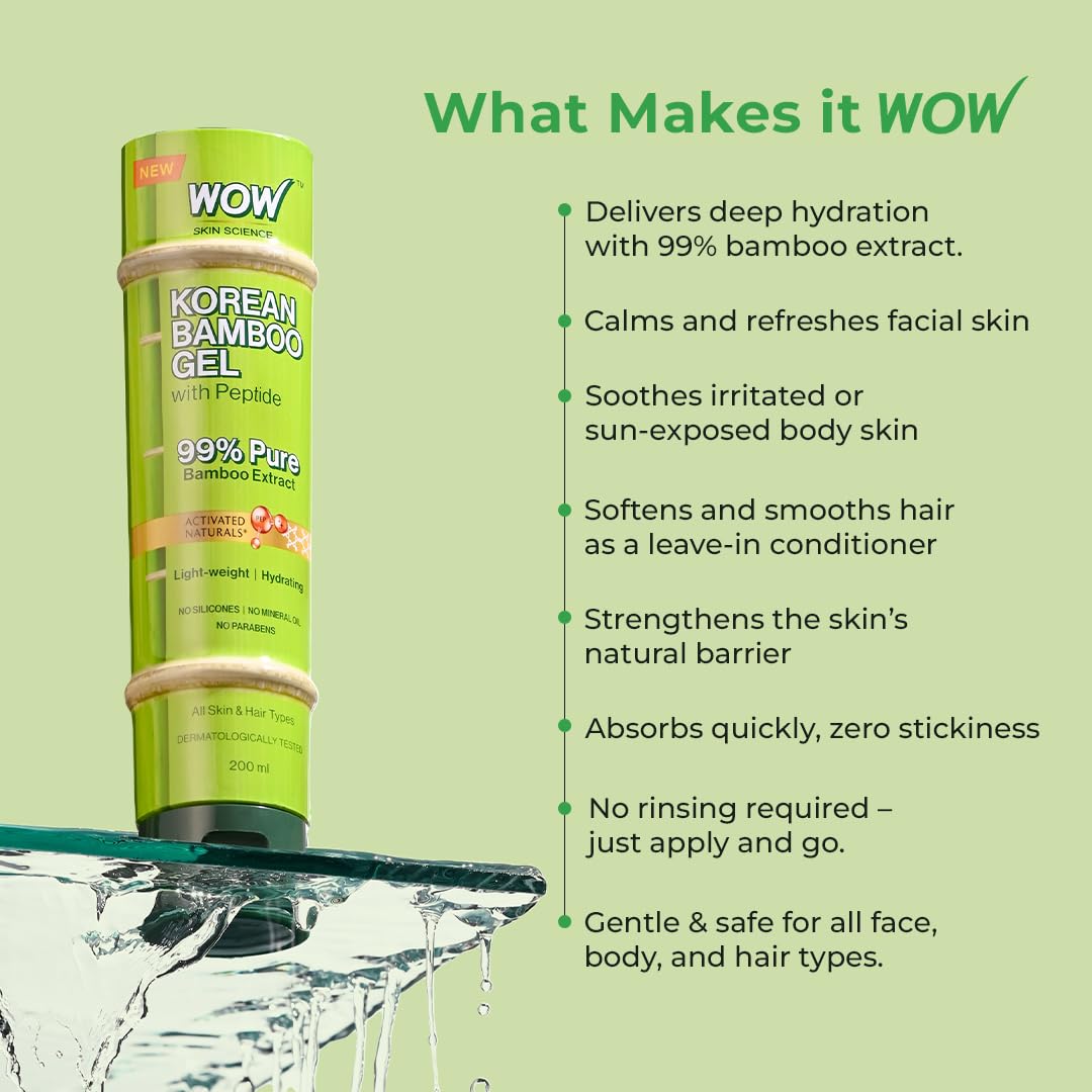 BUYWOW WOW Skin Science Korean Bamboo Gel with Peptide, 99% Pure Bamboo Extract, 200ml, Face & Hair Moisturizer - in use