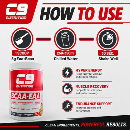 C9 Nutrition BCAA + EAA Powder, 30 Servings, 300g, Sugar-Free, Non-GMO, Gluten-Free - packaging (11)