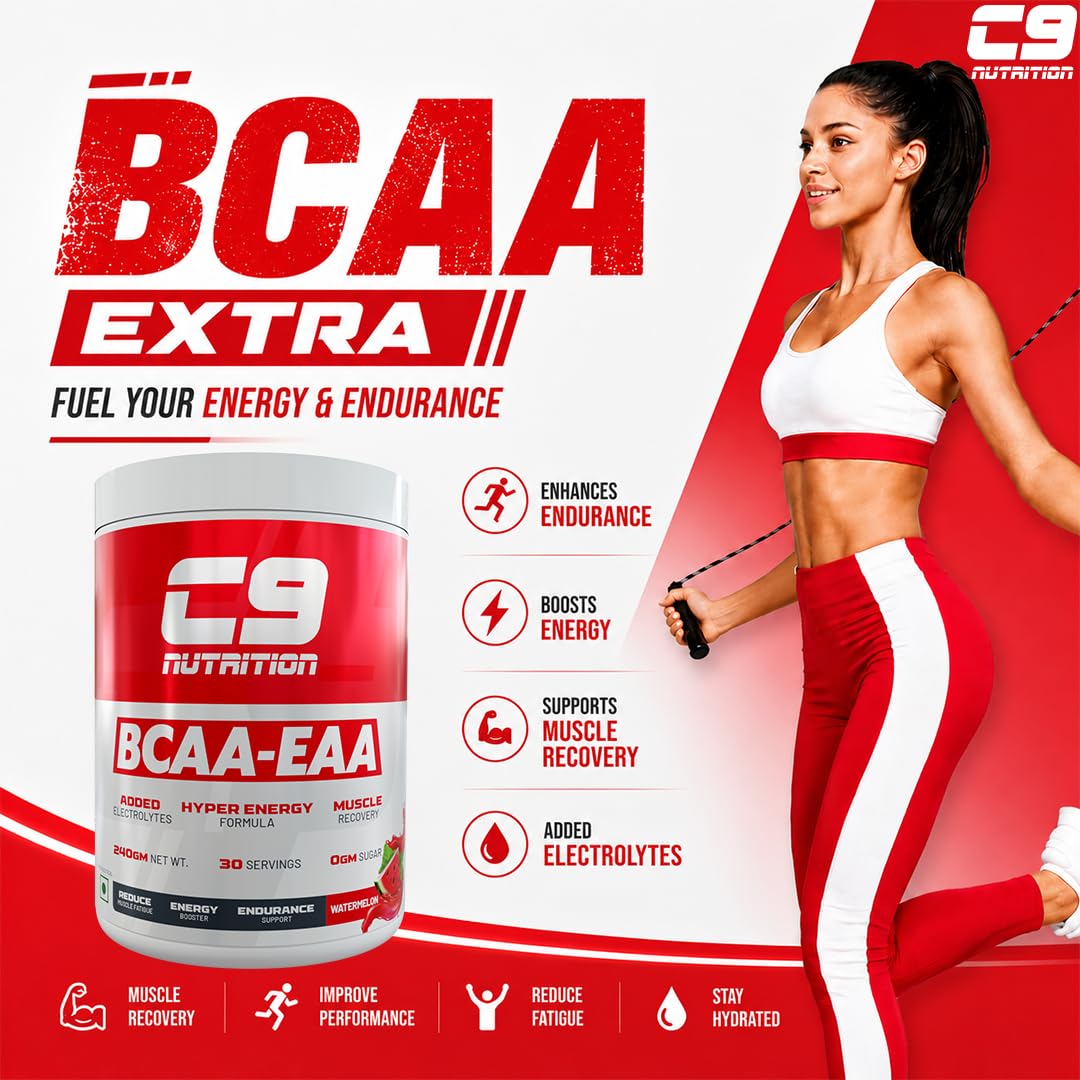 C9 Nutrition BCAA + EAA Powder, 30 Servings, 300g, Sugar-Free, Non-GMO, Gluten-Free - label detail (12)