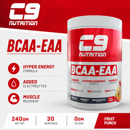 C9 Nutrition BCAA + EAA Powder, 30 Servings, 300g, Sugar-Free, Non-GMO, Gluten-Free - close-up detail (14)