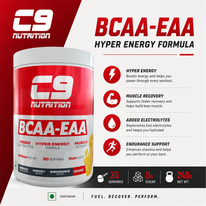C9 Nutrition BCAA + EAA Powder, 30 Servings, 300g, Sugar-Free, Non-GMO, Gluten-Free - close-up detail (20)