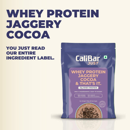 CaliBar Just Chocolate Whey Protein Powder, 700g, 20 Servings, Natural Whey Concentrate with Cocoa and Jaggery - close-up det