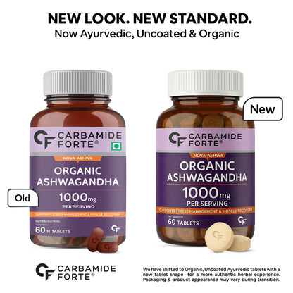 Carbamide Forte Ashwagandha Tablets 1000mg, Organic Root Extract, 60 Count, Adult Supplement - packaging