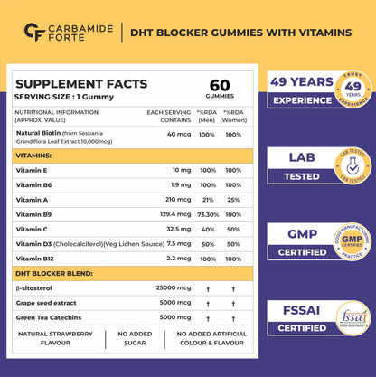 Carbamide Forte Biotin Hair Gummies, Strawberry Flavor, No Added Sugar, 60 Count, Adult Supplement - front view