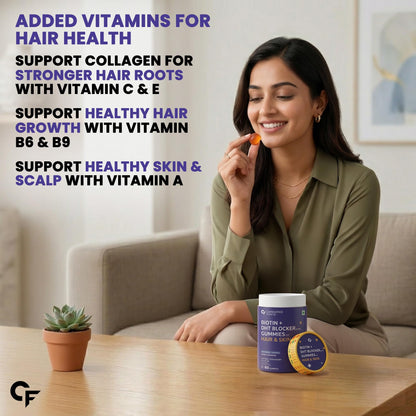 Carbamide Forte Biotin Hair Gummies, Strawberry Flavor, No Added Sugar, 60 Count, Adult Supplement - in use