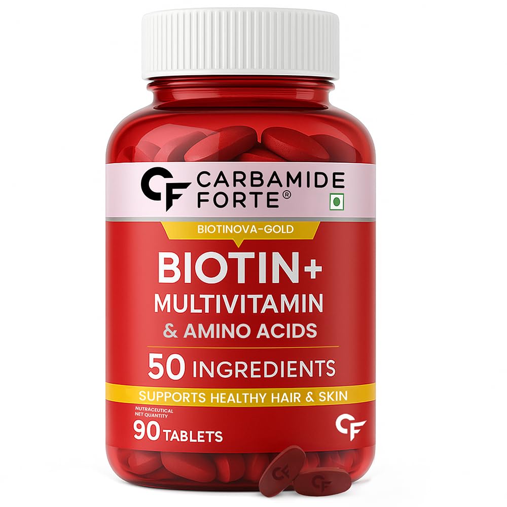 Carbamide Forte Biotin Tablets, 90 Count, Multivitamin Formula with Sesbania, Amla & Bamboo Extracts, Adult