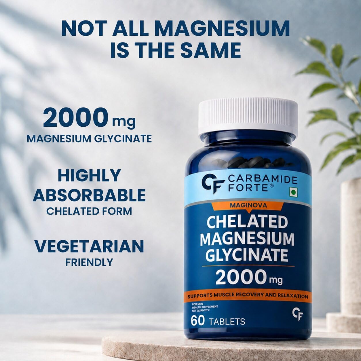 Carbamide Forte Chelated Magnesium Glycinate Supplement, 2000mg per Serving, 10 Veg Tablets - packaging (30)