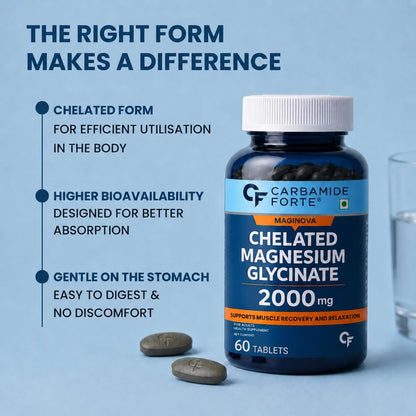 Carbamide Forte Chelated Magnesium Glycinate Supplement, 2000mg per Serving, 10 Veg Tablets - close-up detail (33)