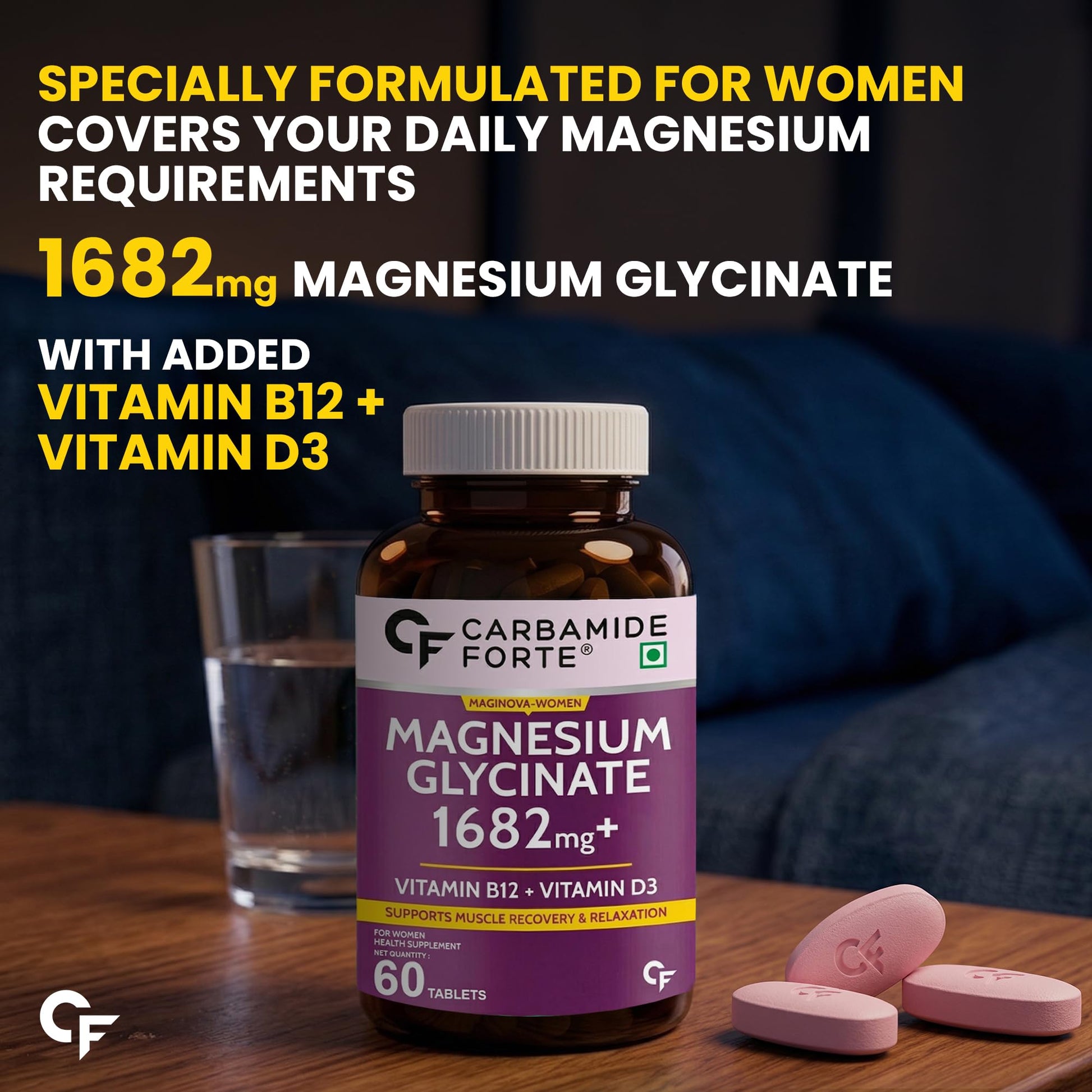 Carbamide Forte Chelated Magnesium Glycinate Supplement, 2000mg per Serving, 10 Veg Tablets - back view (38)