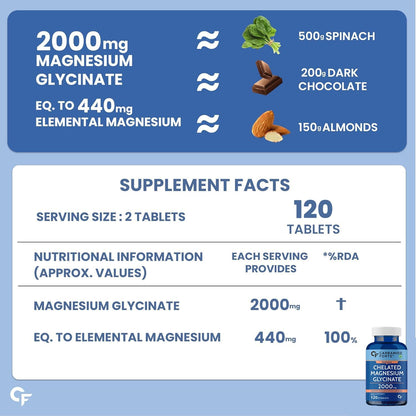 Carbamide Forte Chelated Magnesium Glycinate Supplement, 2000mg per Serving, 10 Veg Tablets - front view (54)