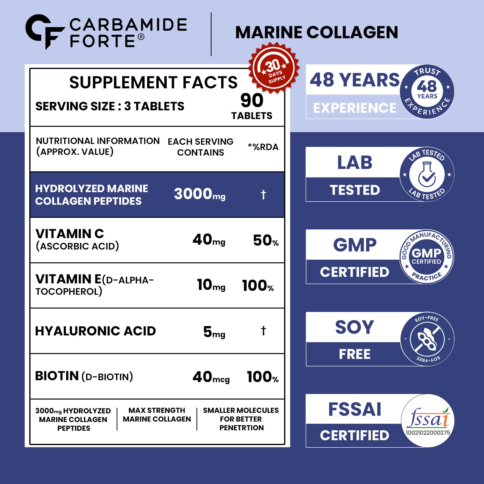 Carbamide Forte Hydrolyzed Collagen Nutritional Supplement, Adult Unisex, Tablets and Powder - front view (18)