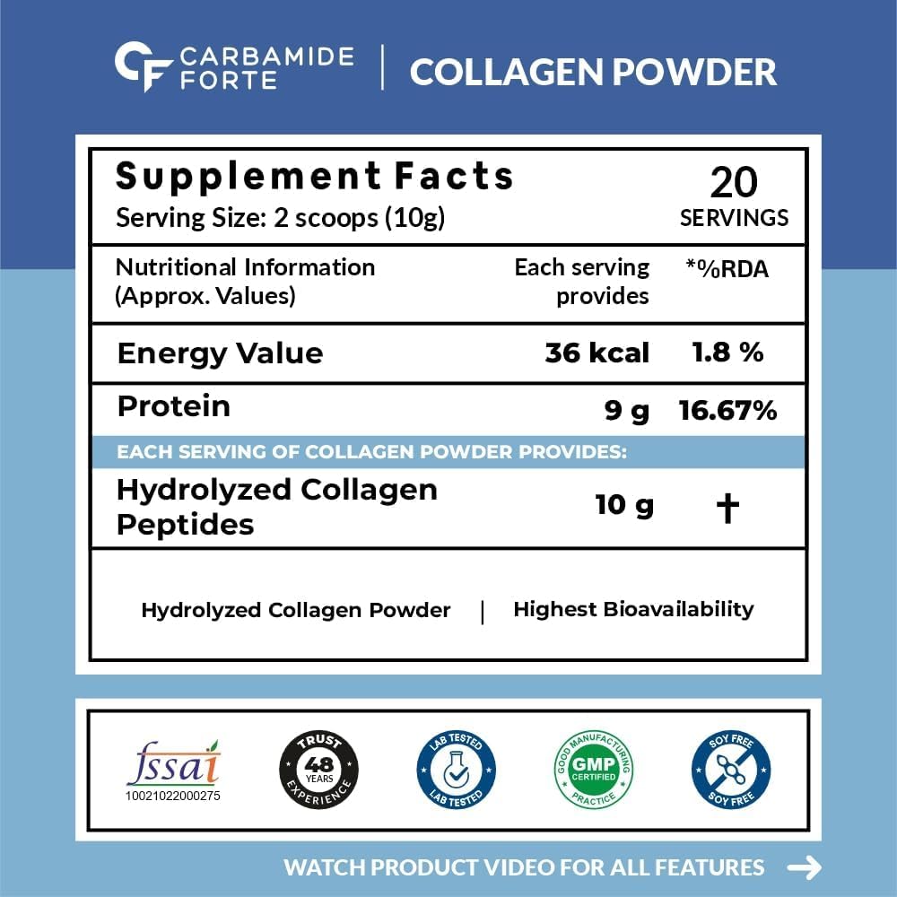 Carbamide Forte Hydrolyzed Collagen Nutritional Supplement, Adult Unisex, Tablets and Powder - front view (62)