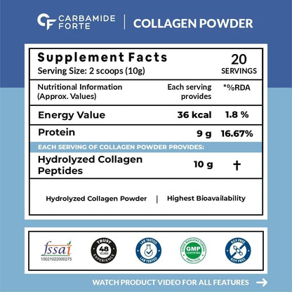 Carbamide Forte Hydrolyzed Collagen Nutritional Supplement, Adult Unisex, Tablets and Powder - front view (62)