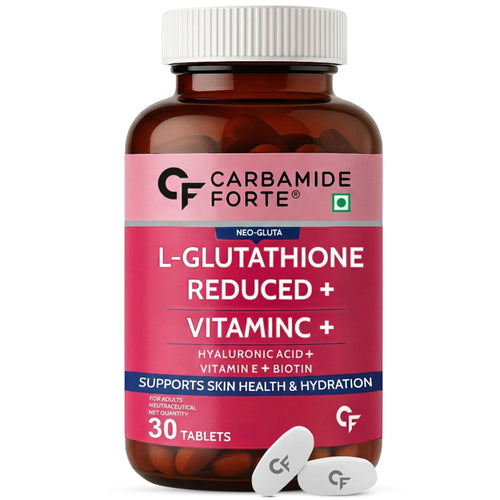 Carbamide Forte Japanese Reduced L-Glutathione Tablets 500mg, 30 Veg Tablets with Vitamin C, Hyaluronic Acid, Biotin, Lycopen