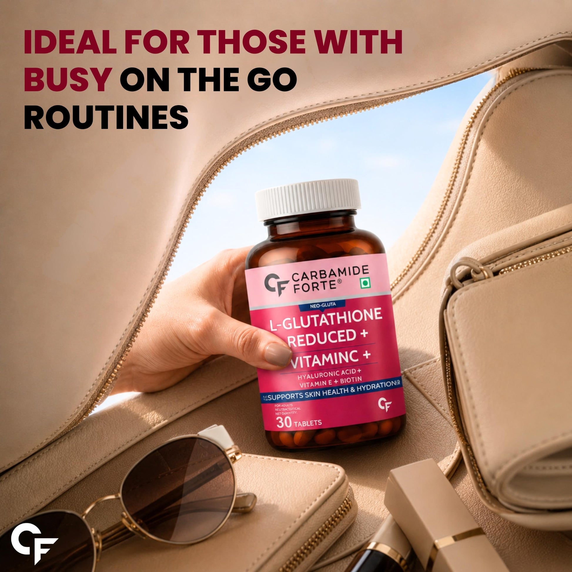 Carbamide Forte Japanese Reduced L-Glutathione Tablets 500mg, 30 Veg Tablets with Vitamin C, Hyaluronic Acid, Biotin, Lycopen