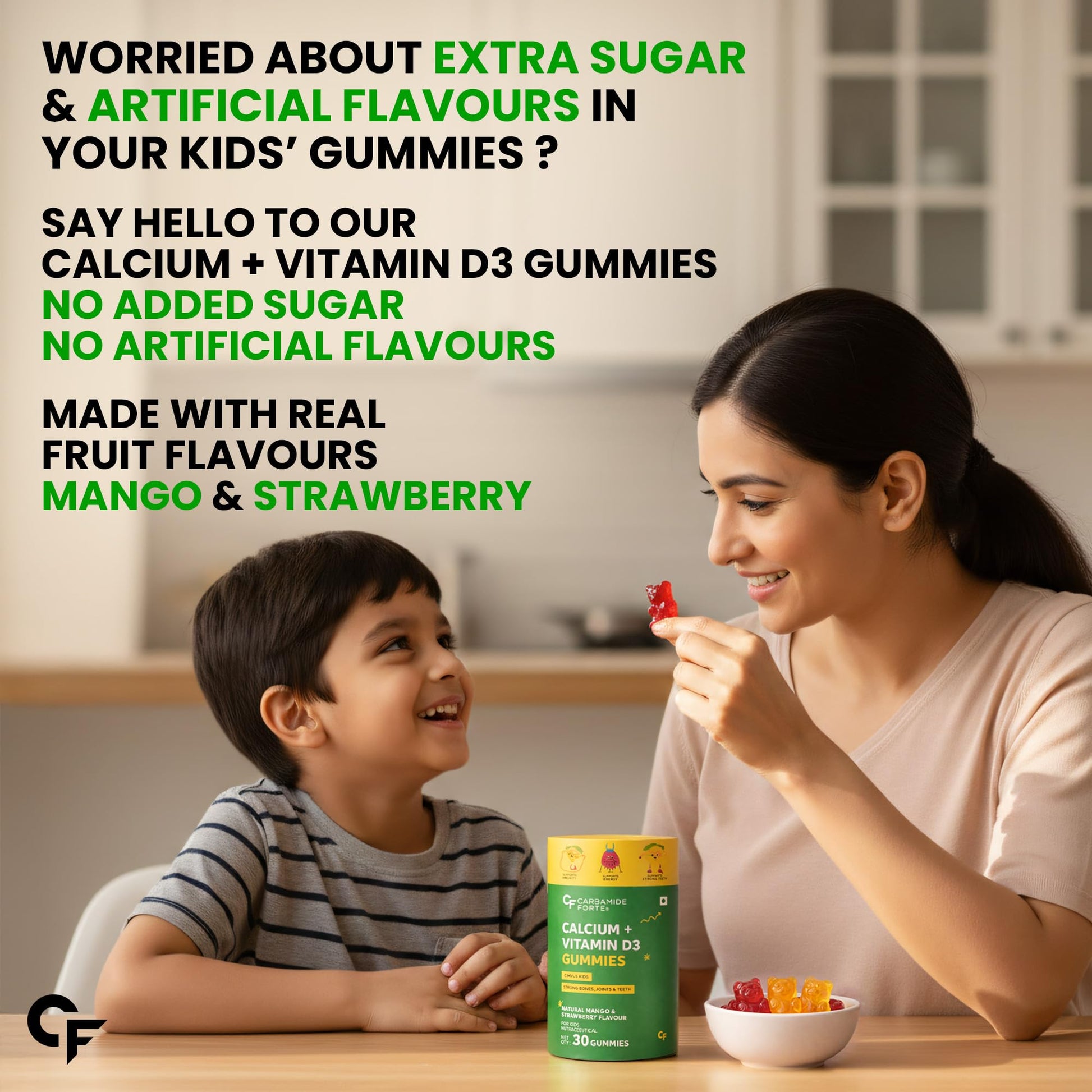 Carbamide Forte Kids Calcium Vitamin D3 Gummies with Phosphorus, Mango Strawberry Flavor, Vegetarian Formula - ingredients pa