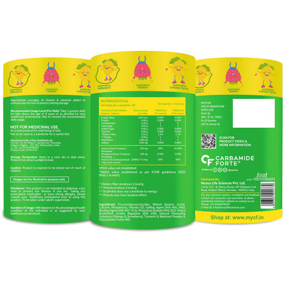 Carbamide Forte Kids Calcium Vitamin D3 Gummies with Phosphorus, Mango Strawberry Flavor, Vegetarian Formula - size and scale