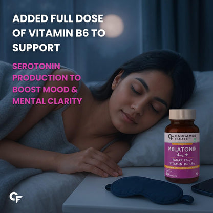Carbamide Forte Melatonin 10mg Tablets, Sleep Supplement with Tagar and Vitamin B6 - label detail (14)