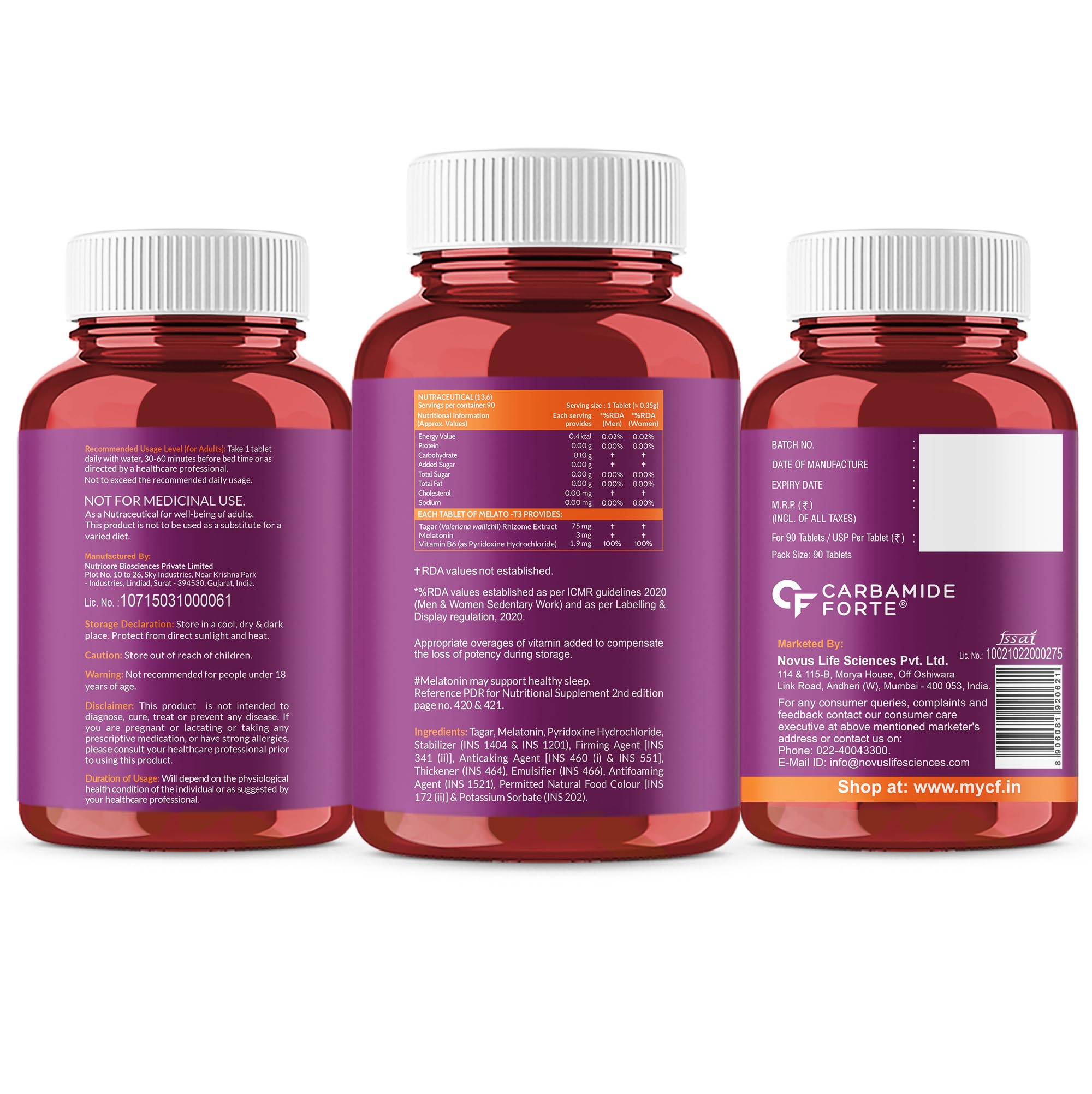 Carbamide Forte Melatonin 10mg Tablets, Sleep Supplement with Tagar and Vitamin B6 - size and scale (18)