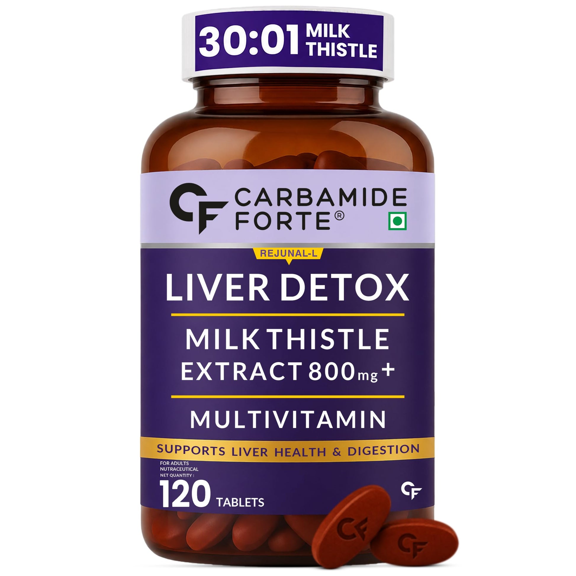Carbamide Forte Milk Thistle Herbal Supplement, 30:1 Extract 800mg, 80% Silymarin, Veg Tablets (19)