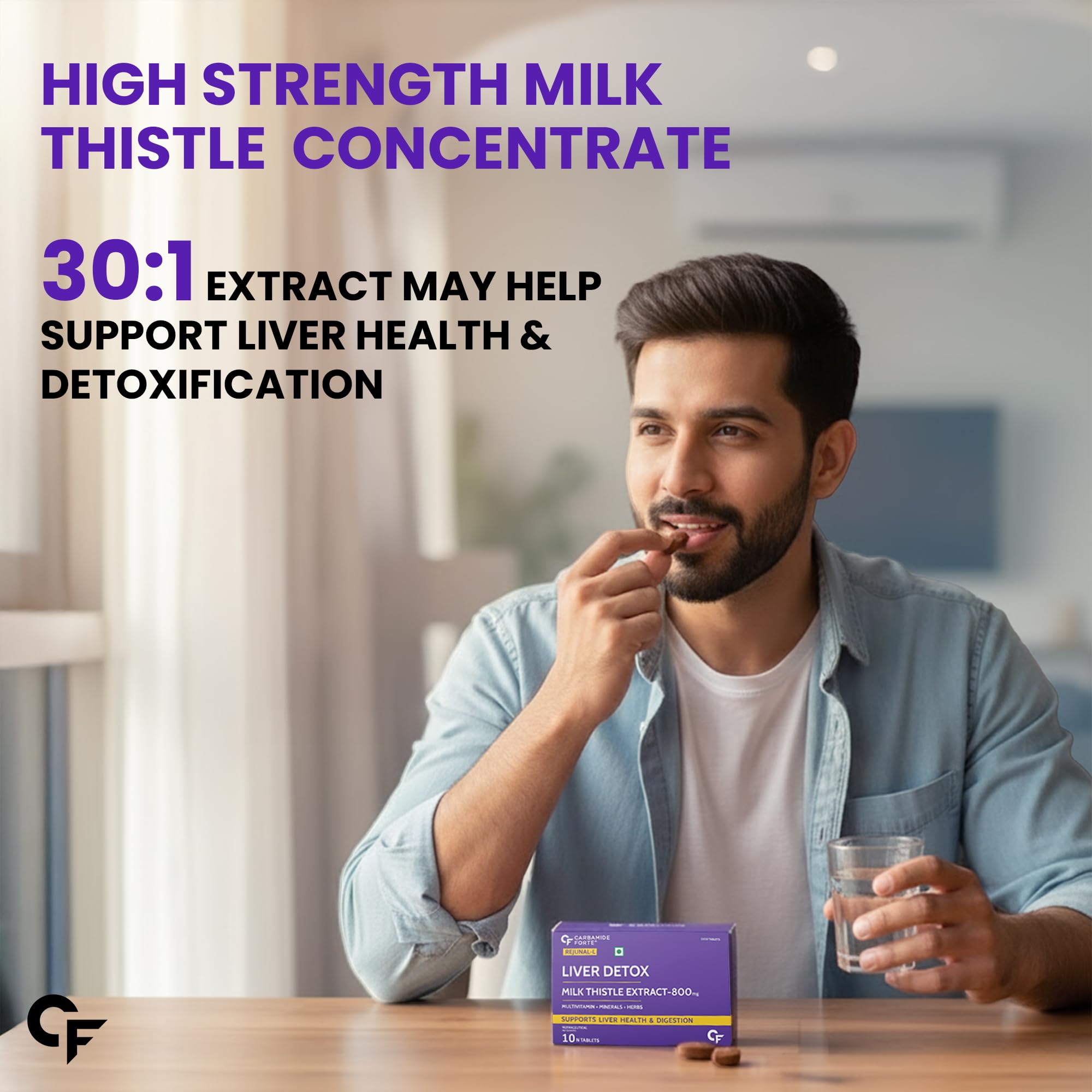 Carbamide Forte Milk Thistle Herbal Supplement, 30:1 Extract 800mg, 80% Silymarin, Veg Tablets - back view